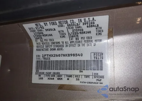 1992 Ford F250 z USA, uszkodzony, nr VIN 1FTHX26G7NKB98540